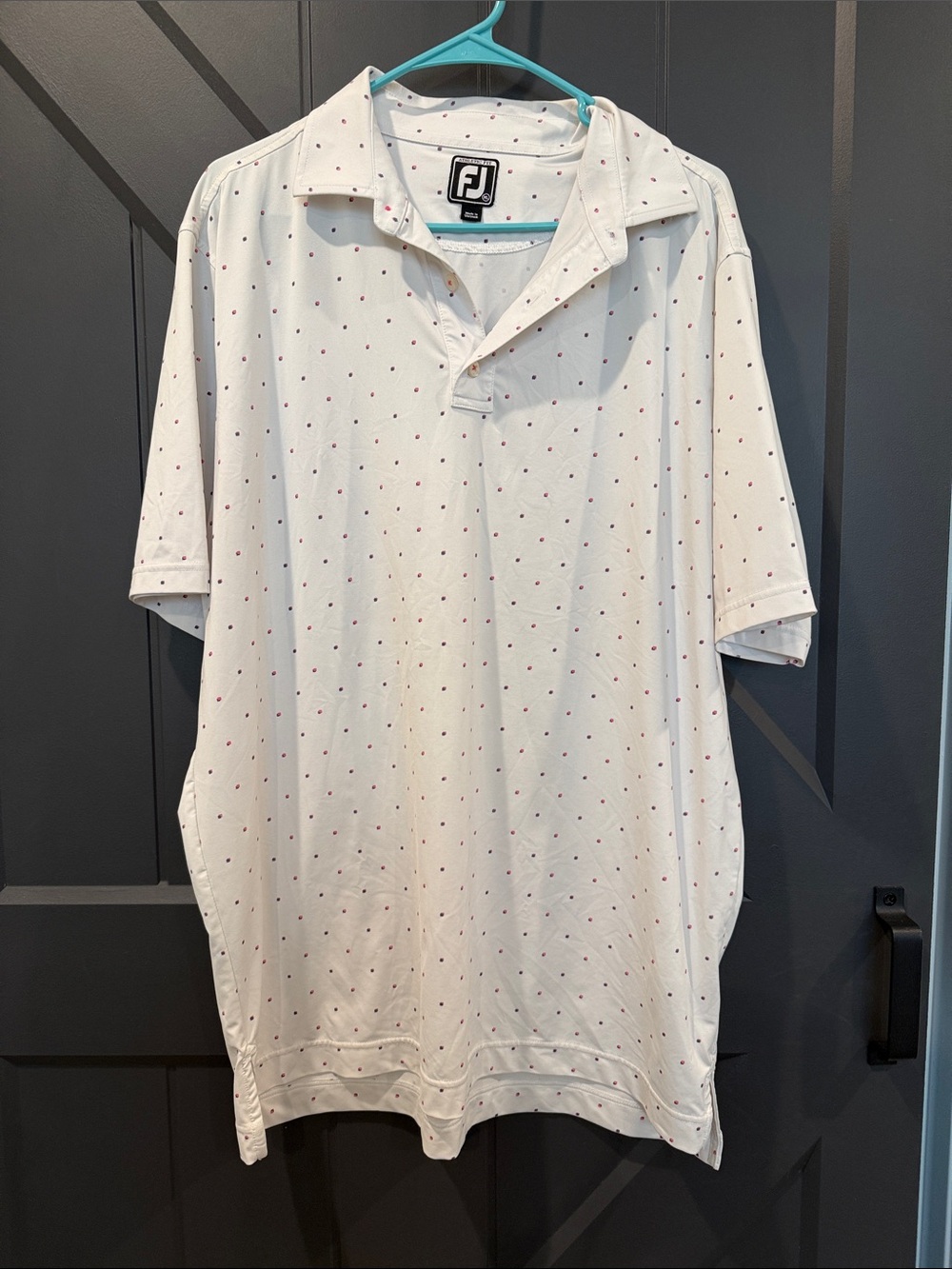 FootJoy White Short-Sleeve Polo with Red Micro Dots